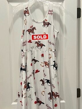 Kentucky Derby Horse Print Tank Dress - White with Red & Brown Accents-NWOT